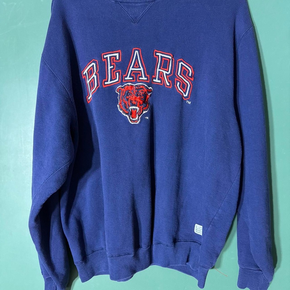 Vintage Logo 7 NFL Chicago Bears Crewneck Sweatshirt Navy Blue Mens XL 90s